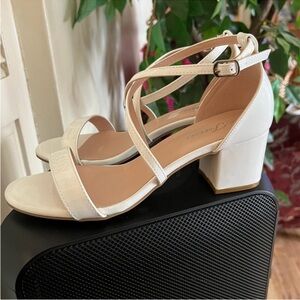 Elegant Cream Strappy Block Heels